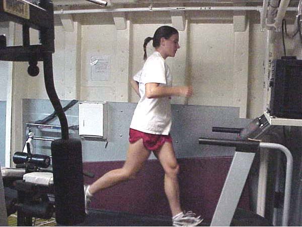 Laura Cottrell on the treadmill in the Ron Brown's gym.