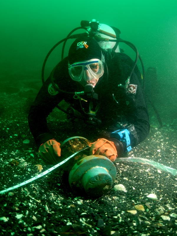 The shipwreck was positively identified when archaeologists discovered the hub of the ship's wheel.