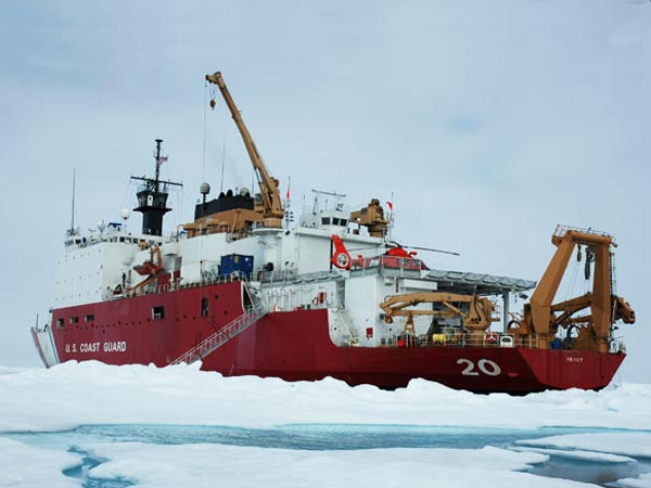 US Coast Guard Cutter HEALY operates with a compliment of two Coast Guard HH-65B Dolphin Helicopters in addition to Healy's normal equipment and crew.