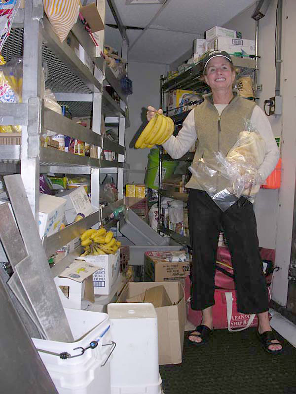 Cook Bobbie Bixler in the ship's pantry