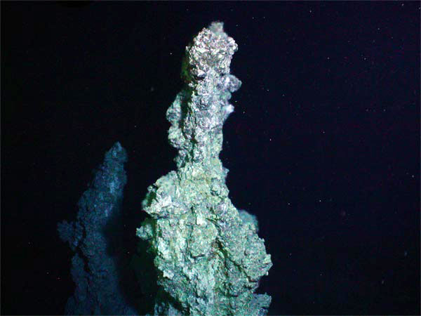Hot water (221° C, 430° F) was sampled at the base of this sulfide chimney.