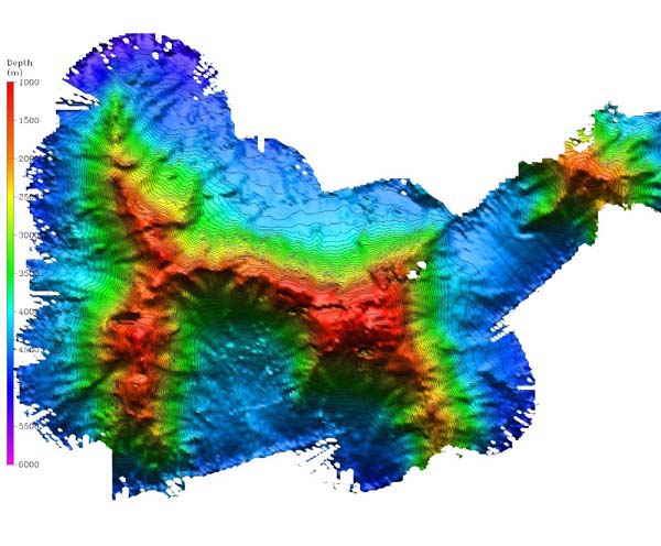 Bathymetry of the Lyman Seamount, shaded relief map