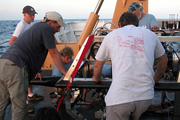 The Institute for Exploration (IFE) team checks out the ROV Argus.