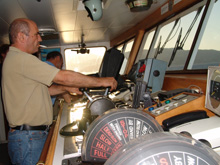 Second captain Lambros Katsenis navigates the R/V Aegaeo.