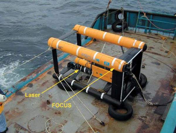 Figure 3. The Laser Line Scan instrument, mounted on the FOCUS 1500 Remote Operated Tow Vehicle (ROTV).