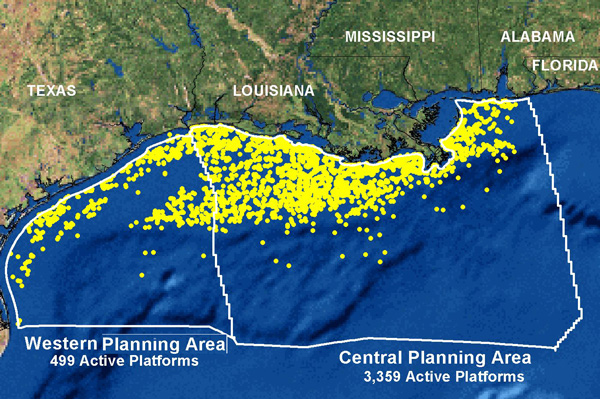 map of wells in part of the Gulf of Mexico