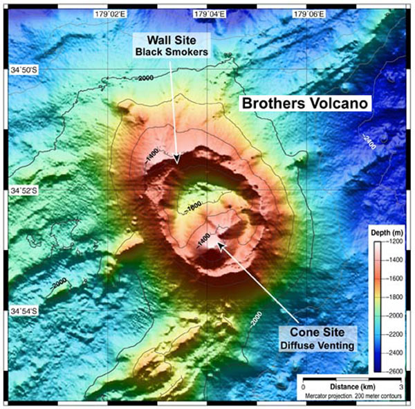 Brothers Volcano is one of the most geothermally active arc volcanoes yet discovered.