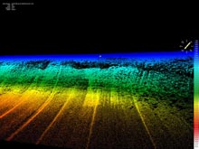 The bathymetric sonar onboard the Gavia AUV provides an incredibly dense map of the reef structure including the overhanging coral on the crest of the reef.