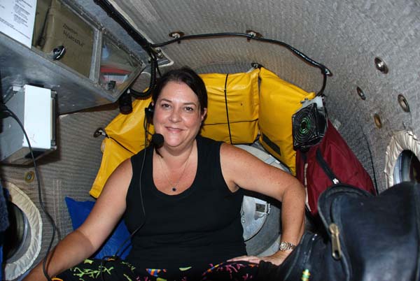 NOAA/OER Web Coordinator, Susan Gottfried, is pictured in the Johnson Sea Link
aft chamber.