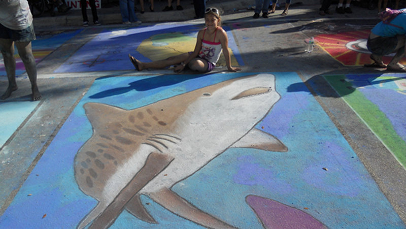 Students from the Palm Beach Maritime Academy draw awareness to shark finning at the Lake Worth Street Painting Festival.