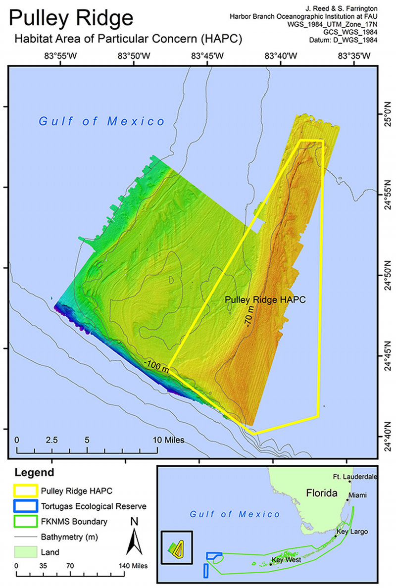 Figure 1. Map of Pulley Ridge Habitat Area of Particular Concern (HAPC) showing multibeam sonar.
