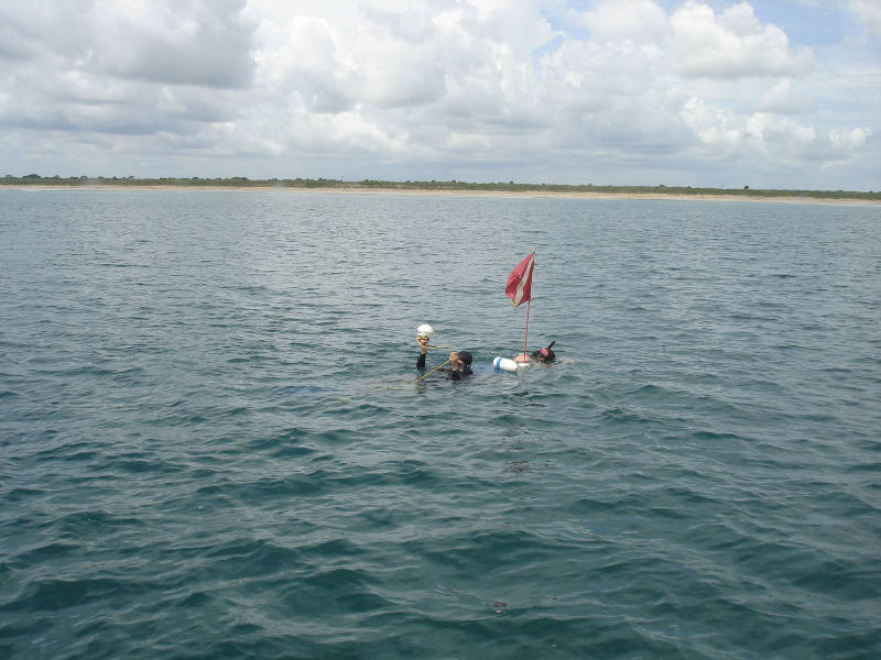 Chuck and I refine the accuracy of our drop buoy using the Trimble GPS receiver.