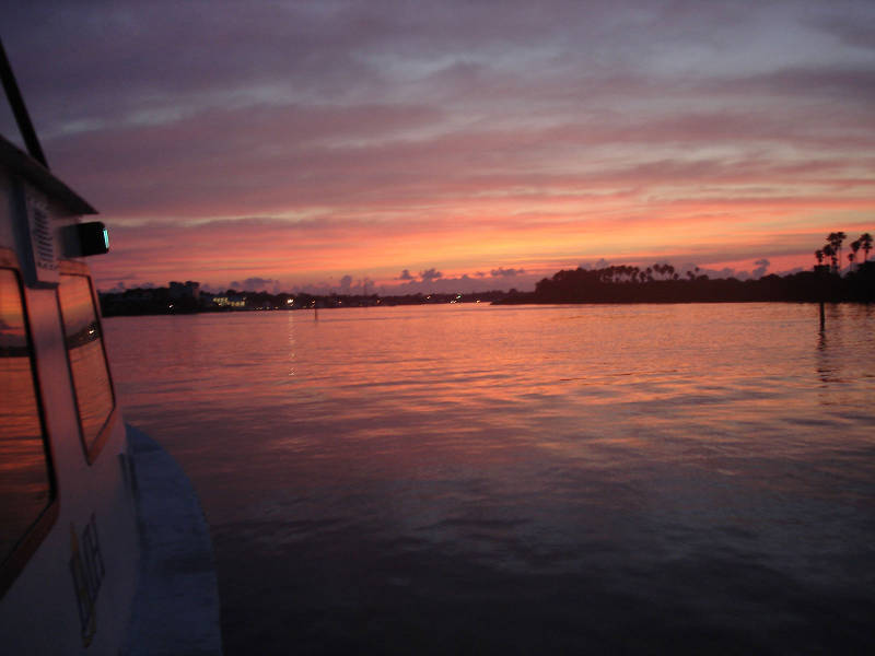 Roper heads out into the sunrise, leaving the New Smyrna Beach City Marina and departing for the survey area.