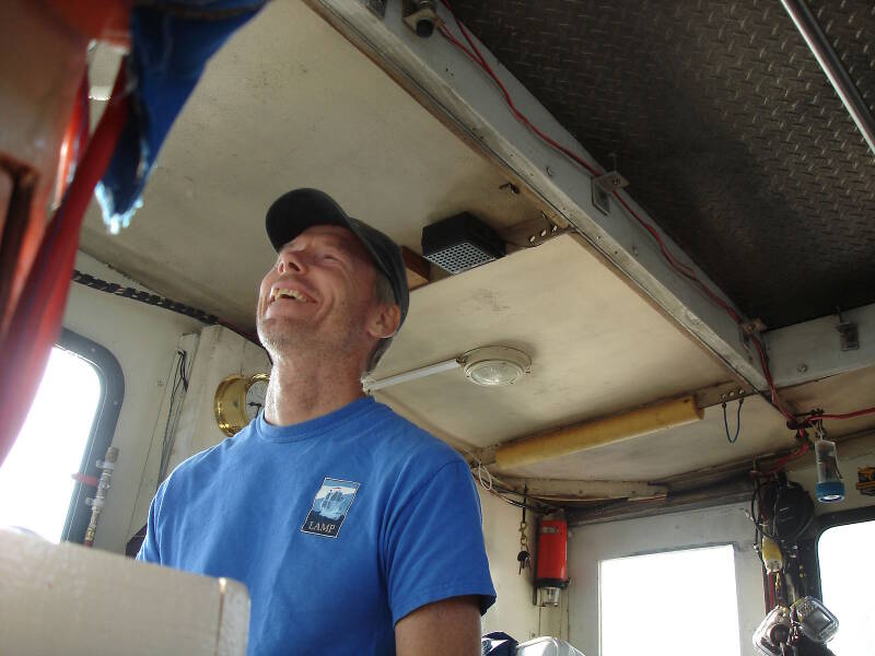 Sam is the boat driver for the final survey lane.