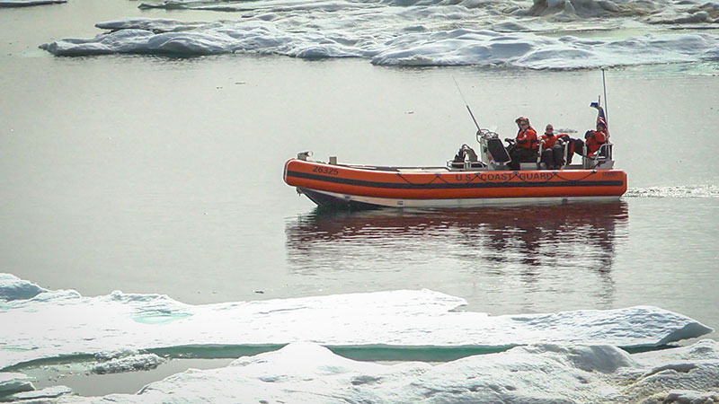 The Coast Guard often launches small boats for both science and safety operations.
