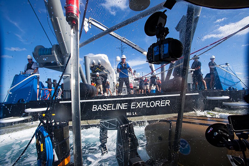 A first-person view of the launching of the mini-sub Nemo off the stern of the R/V Baseline Explorer, Project Baseline’s 150-foot research vessel.