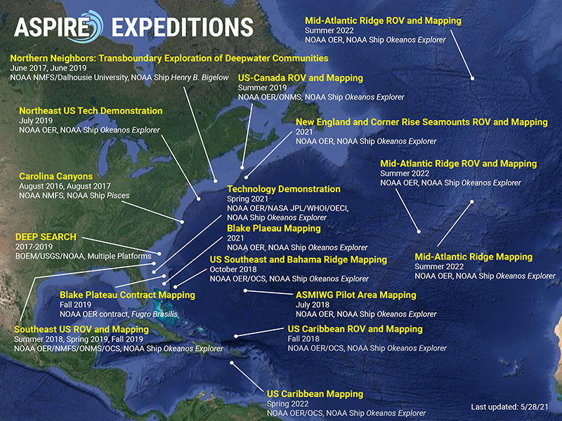 Map of planned ASPIRE expeditions (2016-2021).