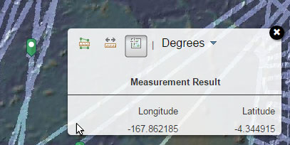 Longitude and latitude of the point will appear in the measurement box