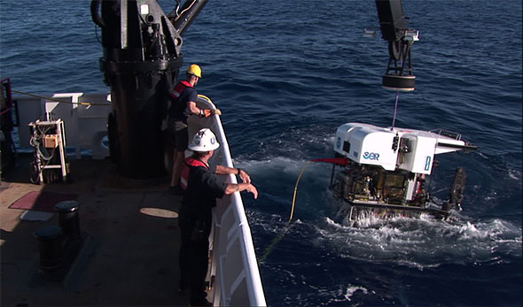 ROV Deep Discoverer is recovered after a successful dive.