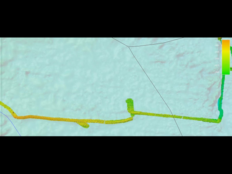 High resolution EM302 bathymetry collected by the Okeanos Explorer during EX1103 Leg. Image shown north up, grid cell resolution 50 meters.