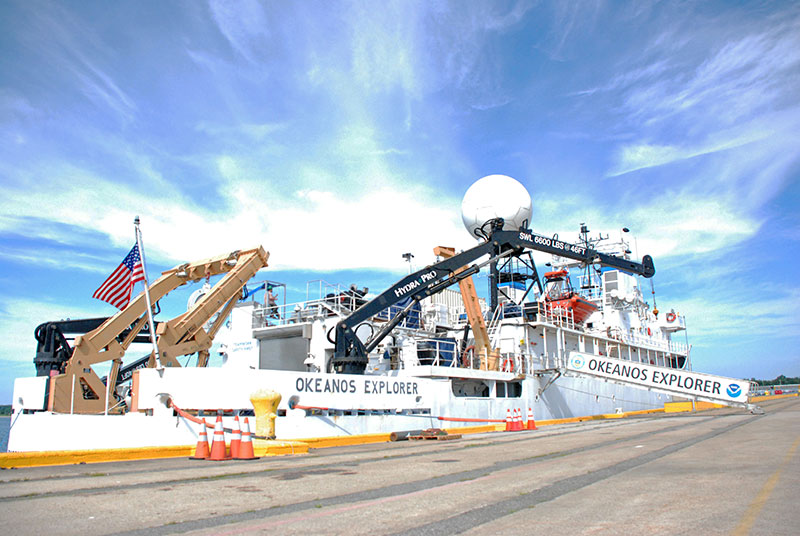 NOAA Ship Okeanos Explorer pierside at her homeport in North Kingstown, Rhode Island. She departed her homeport at approximately 1200 today, commencing the 2013 Northeast U.S. Canyons Expedition.