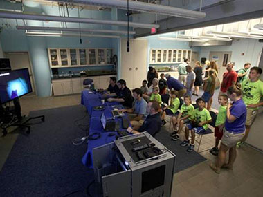 Here the South Carolina Aquarium hosted NOAA scientists as well as aquarium visitors during part of the expedition. Scientists were able to engage with the public and answer questions as they joined the expedition together.