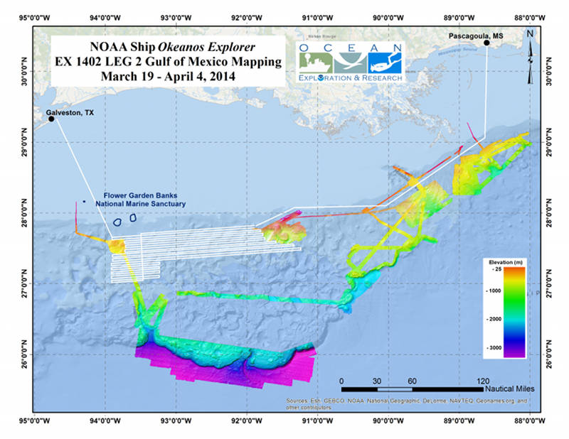 Map showing the area where the Okeanos Explorer plans to conduct operations during the second leg of the Gulf of Mexico exploration expedition.