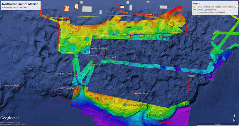 Map showing the Central West Florida Escarpment where ROV operations will be conducted during Leg 3.