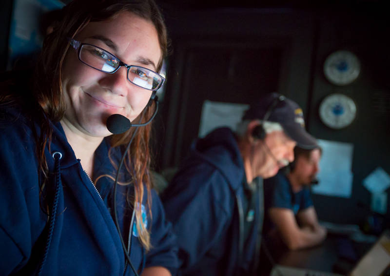 Onboard science team co-lead for Leg 3 of the 2014 Gulf of Mexico Expedition, Stephanie Farrington.