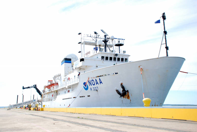 NOAA Ship Okeanos Explorer docked at her home port in North Kingstown, Rhode Island.