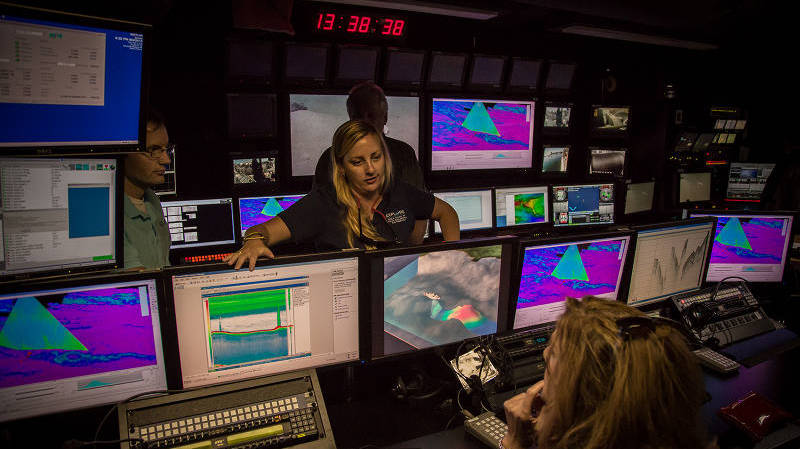 Mapping team lead Meme Lobecker explains how Okeanos Explorer sonar systems acquire data and describes the some of the recent discoveries, including  hundreds of gas seeps along the eastern seaboard.