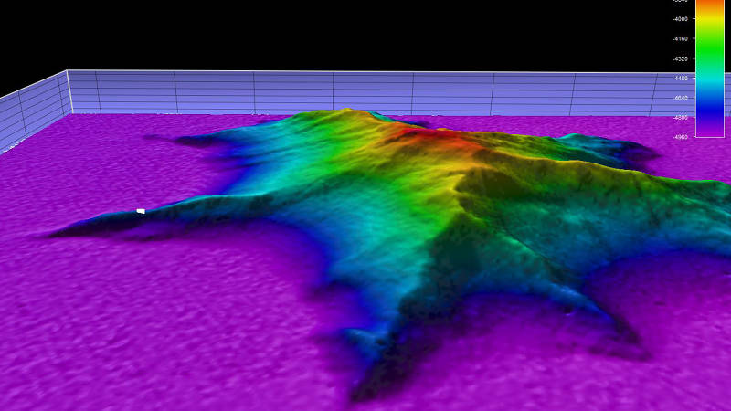 Side view, two-times vertical exaggeration, of the unnamed seamount we explored during Dive 10.