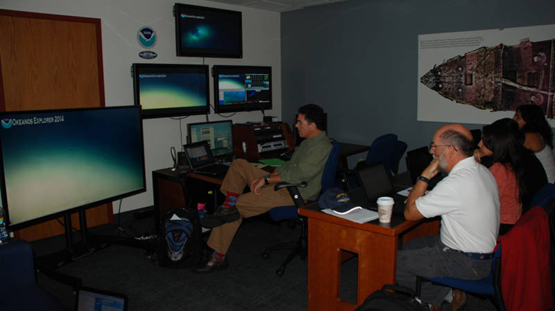 Scientists participate in a dive from NOAA’s Silver Spring Exploration Command Center.