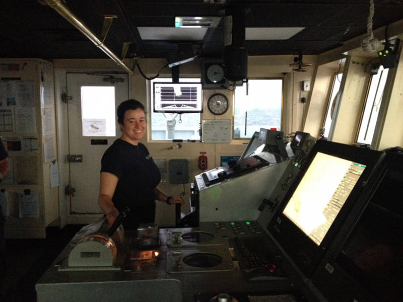 LT Gallant mans the bridge during ROV recovery.