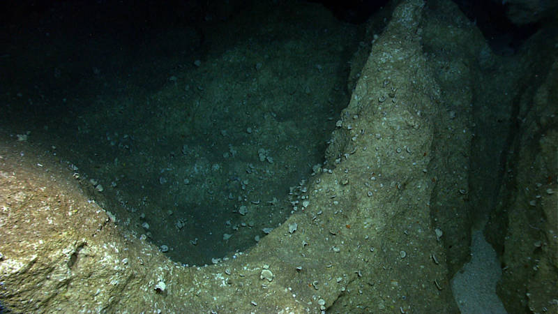 Evidence of past erosion that <em>ROV Deep Discoverer</em> encountered during Dive 3.