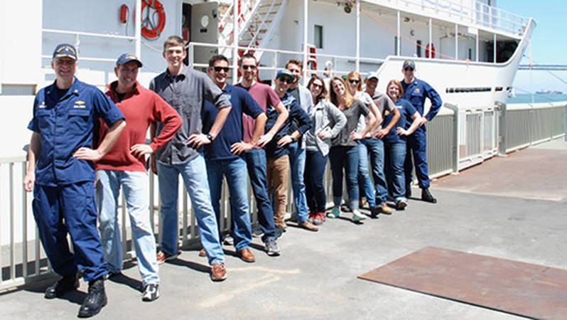 The mission team alongside NOAA Ship Okeanos Explorer in San Francisco.