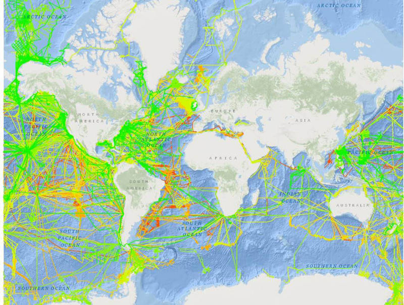 The 15.7 million nautical miles of survey lines received from international sources.