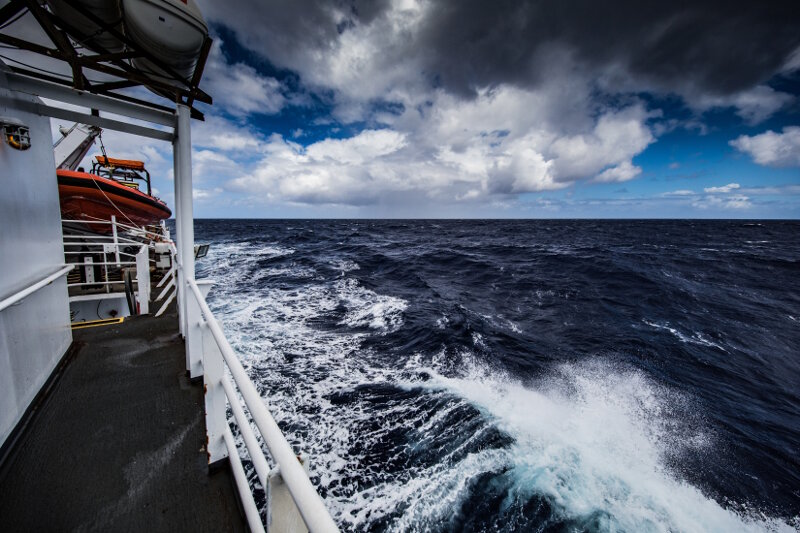 Rough seas and high winds to the port side of NOAA Ship Okeanos Explorer.