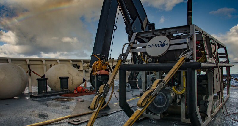 What’s beneath the rainbow? It’s Seiros just before launch on our first dive in the Musicians Seamounts.