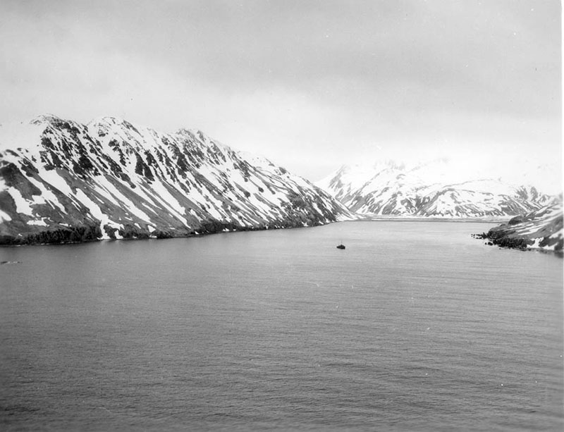 Photograph of Attu’s Holtz Bay captured by a serviceman stationed on the island during World War II. Image courtesy of the National Archives.
