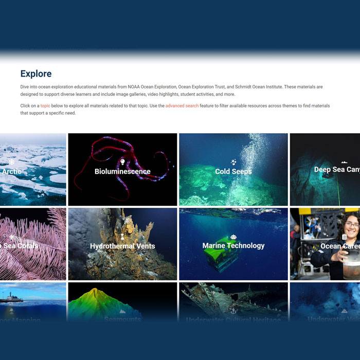 A screenshot of the Deep-Ocean Education Project website