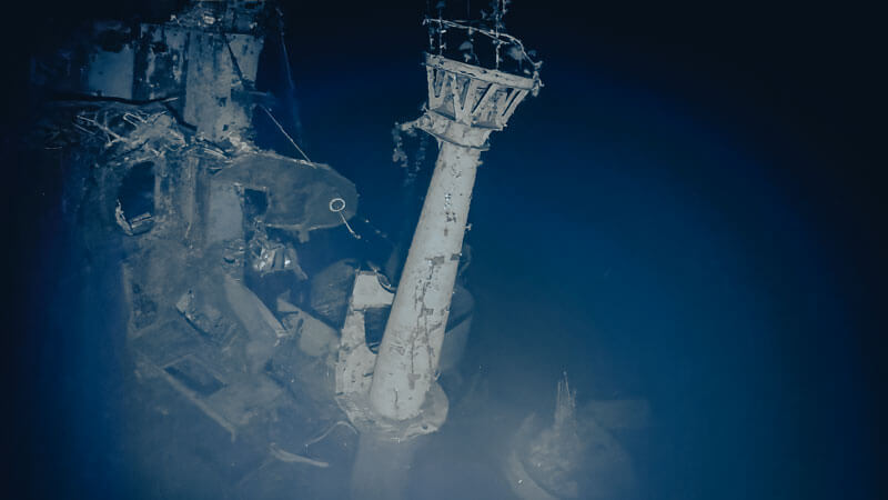 The underwater wreck of the U.S. Navy aircraft carrier USS Yorktown.