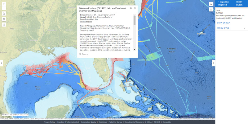 Screenshot of the NOAA Ocean Exploration Data Atlas Pop-Up Windows