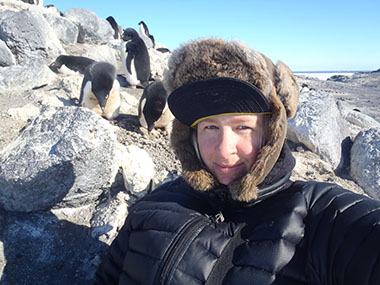 Dr. Kelley visiting the penguin rookery at Cape Royds, Antarctica.