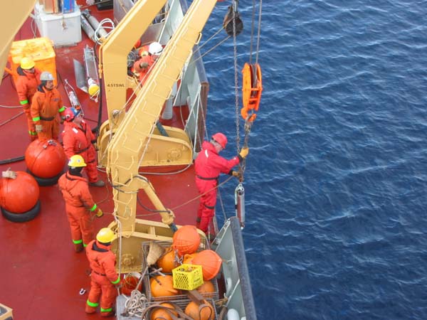 Lowering the mooring instruments