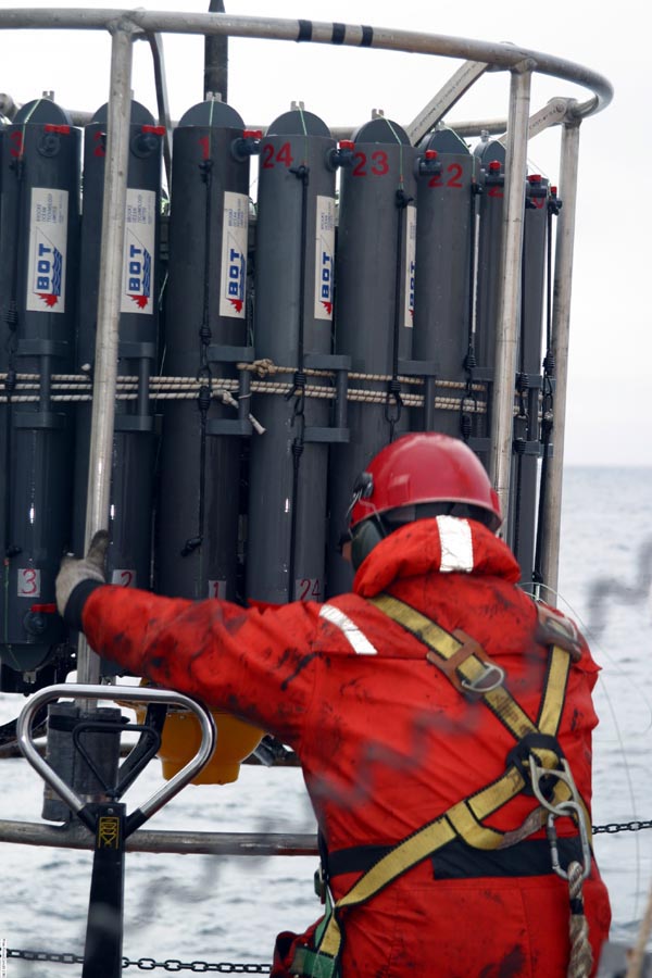 Lowering the CTD into the sea