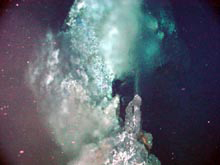 An anhydrite and sulfide chimney spewing hot vent fluid