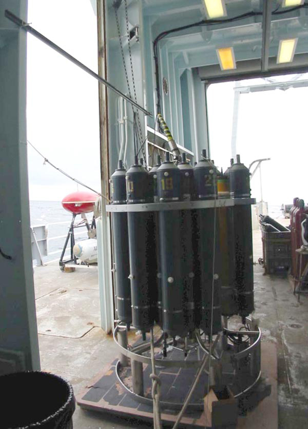 The CTD is an instrument that measures conductivity, temperature, and depth of water