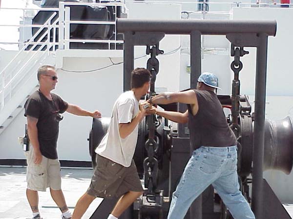 Securing the anchor on the NOAA Ship Ron Brown anchor