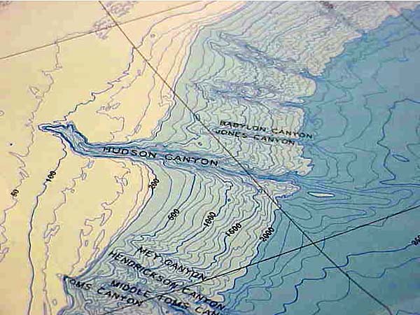 A contour line map of the Hudson Canyon region.